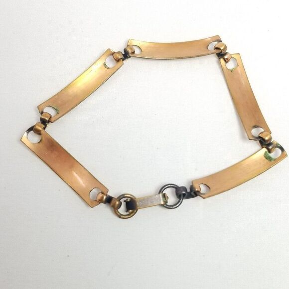 Vintage Solid Copper Heart Design Panel Link Bracelet, Minimal Stacking Estate - Picture 3 of 7